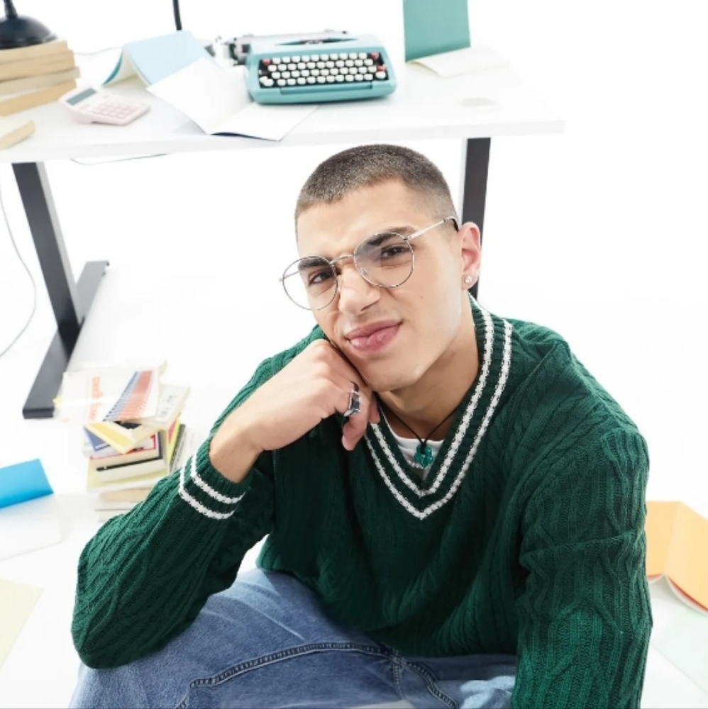 Mens Green Cable Knit Sweater